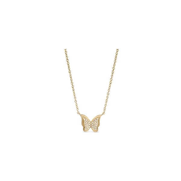 Shy Creation 14k Yellow Gold Diamond Butterly Necklace 0.05 ct. tw.