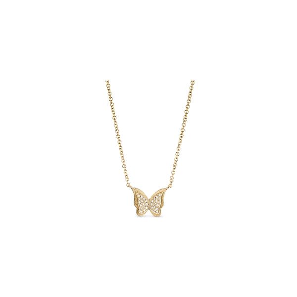 Shy Creation 14k Yellow Gold Diamond Butterfly Necklace 0.05 ct. tw.