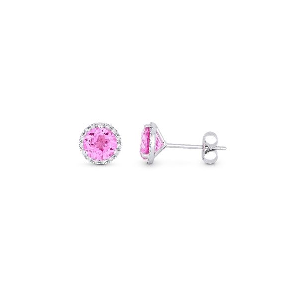 14k White Gold Lab Created Pink Sapphire and Diamond Earrings .07 ct. tw.