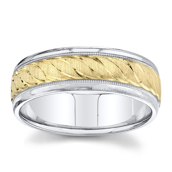 14k White Gold and 14k Yellow Gold 7 mm Wedding Band