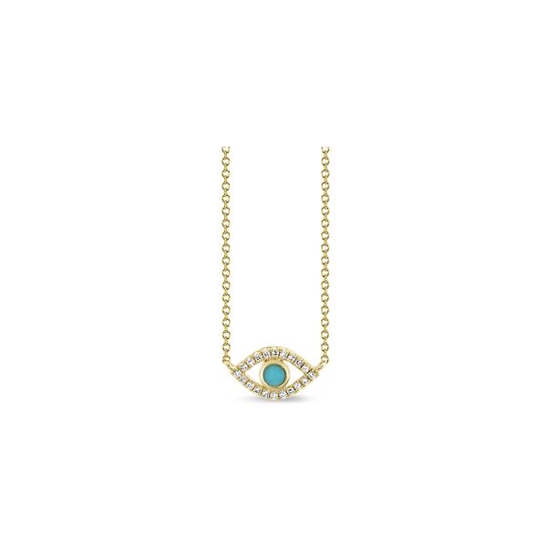 Shy Creation 14k Yellow Gold Turquoise Diamond Necklace .06 ct. tw.