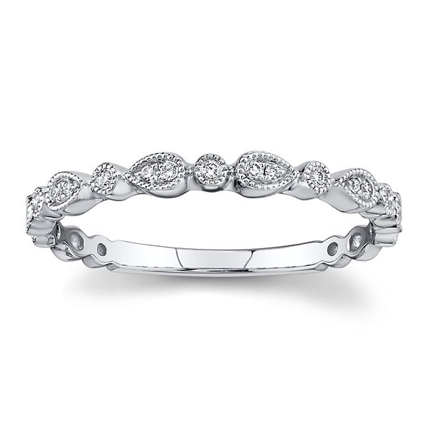 Memoire 18k White Gold Diamond Wedding Band .07 ct. tw.