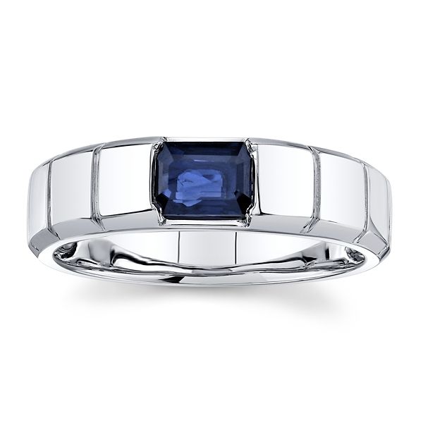 14k White Gold Blue Sapphire Wedding Band