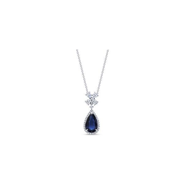 18k White Gold Blue Sapphire Diamond Pendant 1/2 ct. tw.