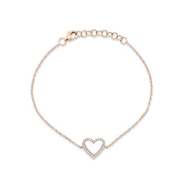 Shy Creation 14k Rose Gold Mother of Pearl Heart Diamond Bracelet 1/10 ct. tw.