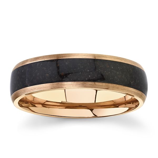 Lashbrook 14k Rose Gold 6 mm Wedding Band with Black Dinosaur Bone