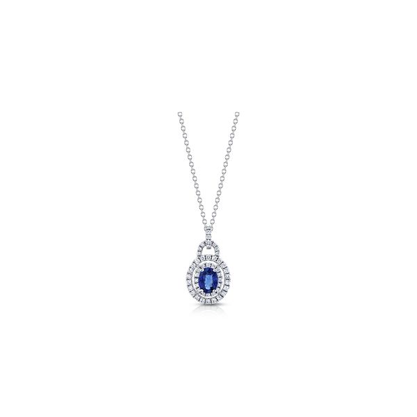 18k White Gold Blue Sapphire Diamond Pendant 5/8 ct. tw.