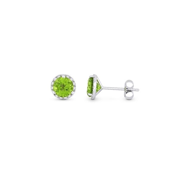 14k White Gold Genuine Peridot and Diamond Earrings .07 ct. tw.