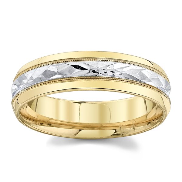 14k Yellow Gold with Rhodium 6 mm Wedding Band