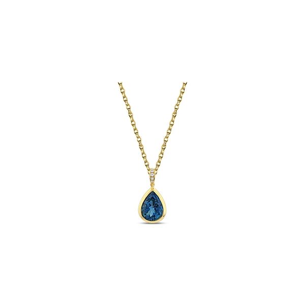 Doves 18k Yellow Gold London Blue Topaz Diamond Pendant .06 ct. tw.