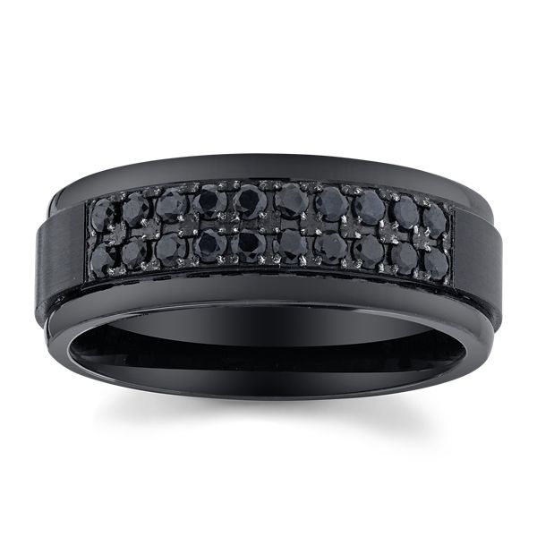 Triton Black Tungsten 8 mm Black Sapphires Wedding Band