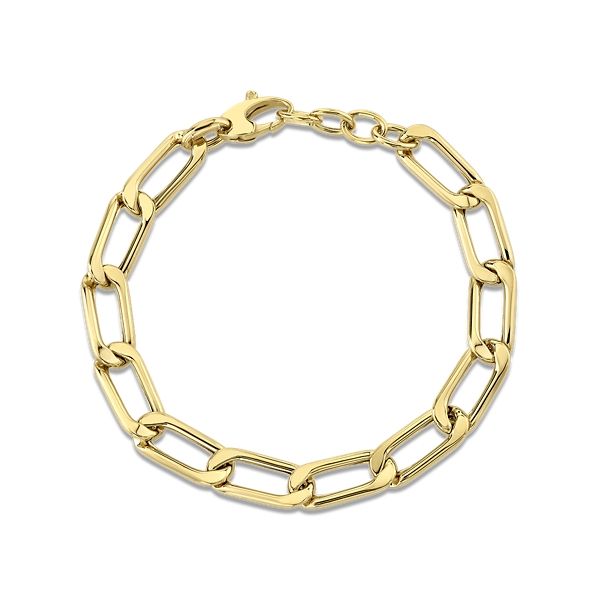 14k Yellow Gold 7" Hollow Paperclip Chain Bracelet