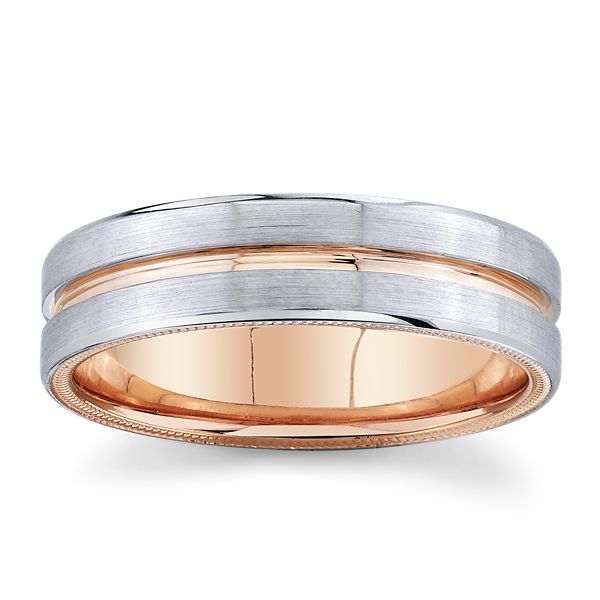 Verragio 14k White Gold and 14k Rose Gold 6 mm Wedding Band