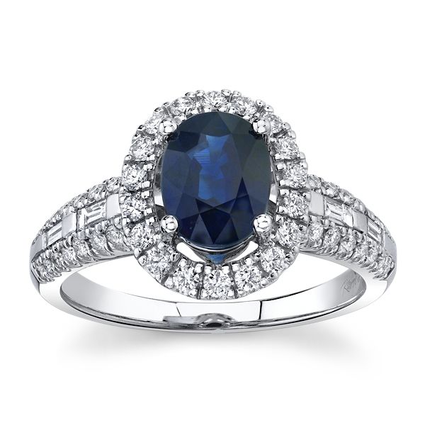 Blossom Bridal 14k White Gold Blue Sapphire Diamond Engagement Ring 1/2 ct. tw.
