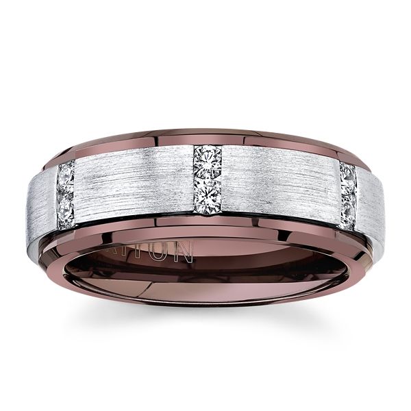 Triton Espresso Tungsten Carbide and Sterling Silver 8 mm Diamond Wedding Band 1/3 ct. tw.