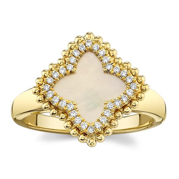 Doves 18k Yellow Gold Mother of Pearl Diamond Fashion Ring 1/10 ct. tw.