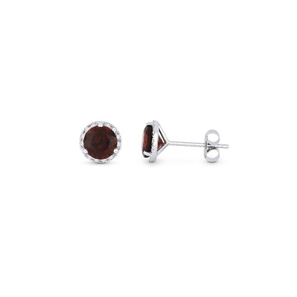 14k White Gold Genuine Garnet and Diamond Earrings .07 ct. tw.