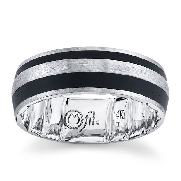 Mfit Black Ceramic Carbide and 14k White Gold 7.5 mm Wedding Band