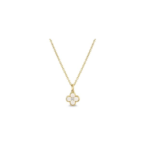 Shy Creation 14k Yellow Gold Mother of Pearl Diamond Necklace .02 ct. tw.