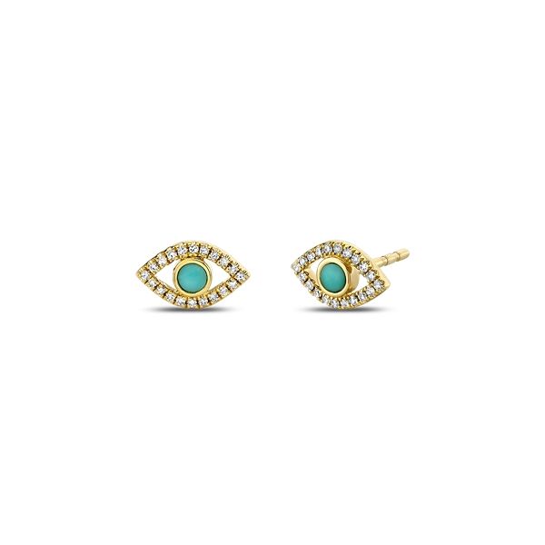 Shy Creation 14k Yellow Gold Turquoise & Diamond Earrings 1/8 ct. tw.
