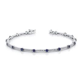 14k White Gold Diamond and Blue Sapphire Tennis Bracelet 1/2 ct. tw.