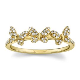 Shy Creation 14k Yellow Gold Butterfly Diamond Ring 1/6 ct. tw.
